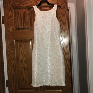 White with gold speckled bodycon dress